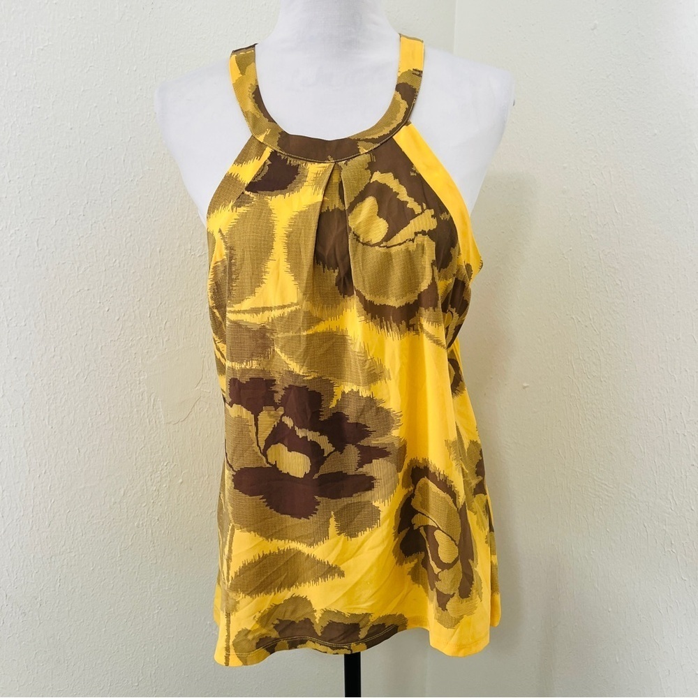 Outback Red Women Large Yellow and Cocoa Brown Tank Top Sleeveless Business EUC